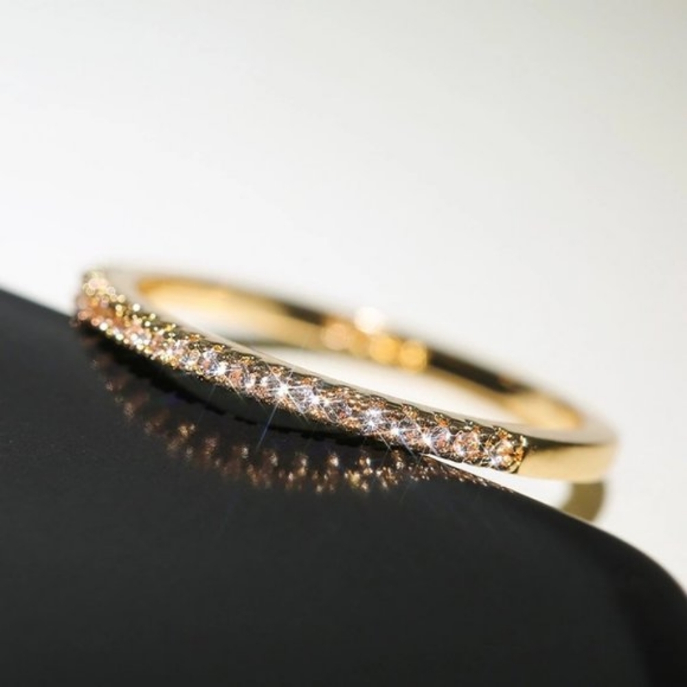 New 18k Gold Half Eternity Pave White Sapphire Ring